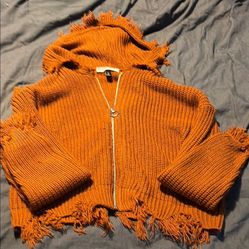Planet Gold Orange Ribbed Knit Cardigan Sweater